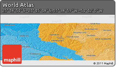 Political Panoramic Map of the Area around 25° 2' 21" S, 55° 10' 29" W