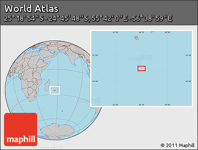 Gray Location Map of the Area around 25° 2' 21" S, 56° 10' 29" E