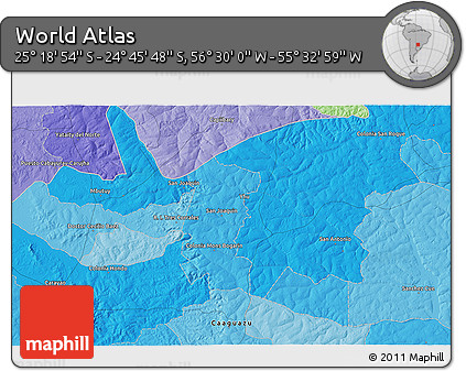 Political 3D Map of the Area around 25° 2' 21" S, 56° 1' 29" W