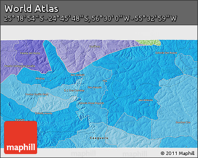 Political 3D Map of the Area around 25° 2' 21" S, 56° 1' 29" W