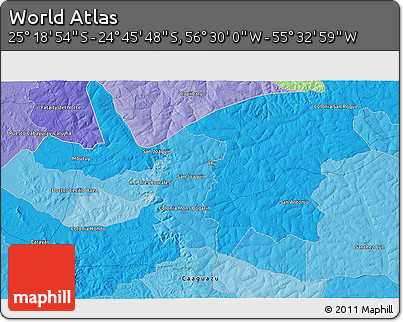 Political 3D Map of the Area around 25° 2' 21" S, 56° 1' 29" W