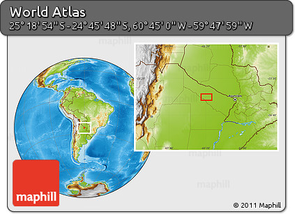 Physical Location Map of the Area around 25° 2' 21" S, 60° 16' 29" W