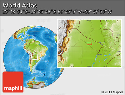 Physical Location Map of the Area around 25° 2' 21" S, 60° 16' 29" W