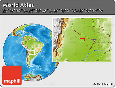Physical Location Map of the Area around 25° 2' 21" S, 60° 16' 29" W
