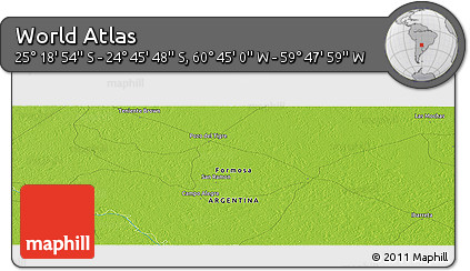 Physical Panoramic Map of the Area around 25° 2' 21" S, 60° 16' 29" W