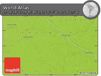 Physical Map of the Area around 25° 2' 21" S, 61° 7' 30" W