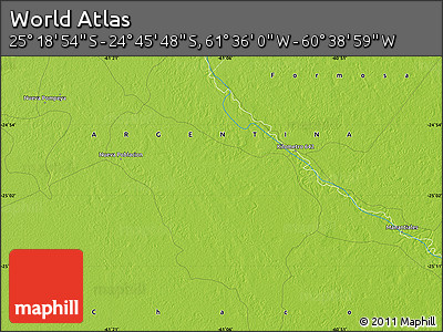Physical Map of the Area around 25° 2' 21" S, 61° 7' 30" W