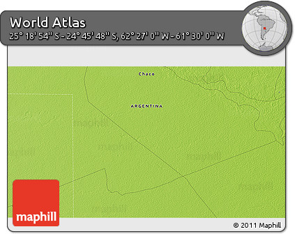 Physical 3D Map of the Area around 25° 2' 21" S, 61° 58' 30" W