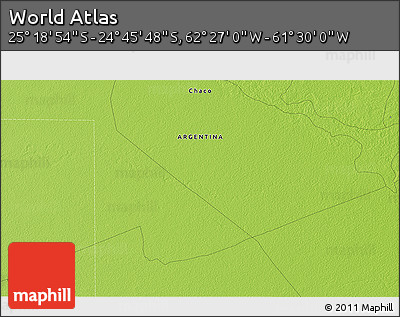 Physical 3D Map of the Area around 25° 2' 21" S, 61° 58' 30" W