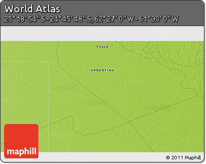 Physical 3D Map of the Area around 25° 2' 21" S, 61° 58' 30" W