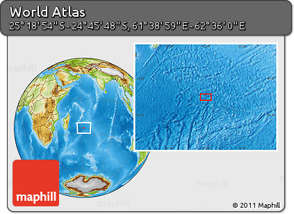 Physical Location Map of the Area around 25° 2' 21" S, 62° 7' 30" E