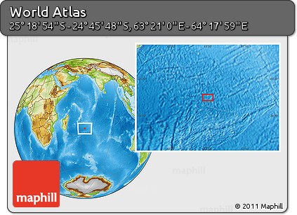 Physical Location Map of the Area around 25° 2' 21" S, 63° 49' 30" E