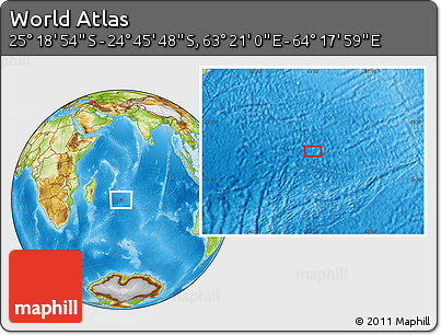 Physical Location Map of the Area around 25° 2' 21" S, 63° 49' 30" E