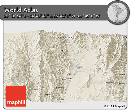 Shaded Relief 3D Map of the Area around 25° 2' 21" S, 66° 13' 29" W
