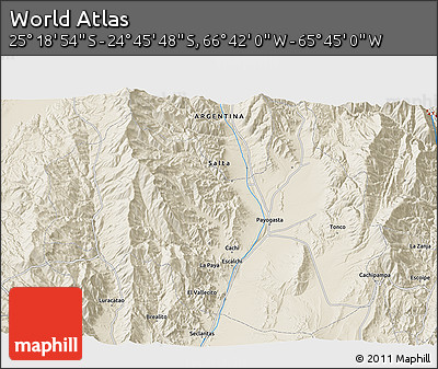 Shaded Relief 3D Map of the Area around 25° 2' 21" S, 66° 13' 29" W