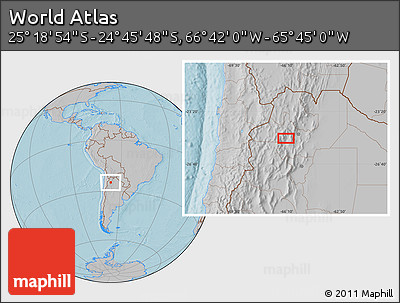 Gray Location Map of the Area around 25° 2' 21" S, 66° 13' 29" W, hill shading