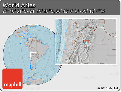 Gray Location Map of the Area around 25° 2' 21" S, 66° 13' 29" W, hill shading