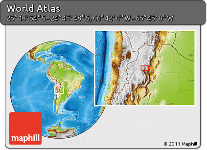 Physical Location Map of the Area around 25° 2' 21" S, 66° 13' 29" W
