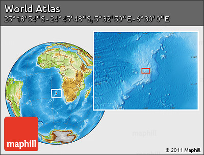 Physical Location Map of the Area around 25° 2' 21" S, 6° 1' 30" E