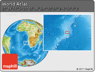 Physical Location Map of the Area around 25° 2' 21" S, 6° 1' 30" E