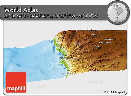 Physical Panoramic Map of the Area around 25° 2' 21" S, 70° 28' 29" W