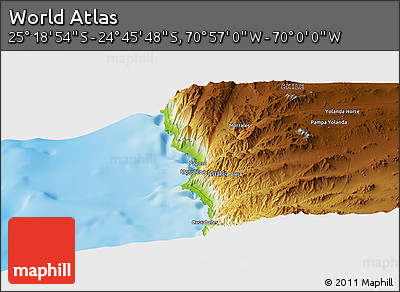 Physical Panoramic Map of the Area around 25° 2' 21" S, 70° 28' 29" W