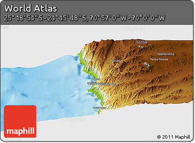 Physical Panoramic Map of the Area around 25° 2' 21" S, 70° 28' 29" W