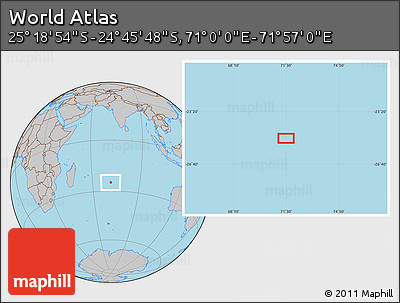 Gray Location Map of the Area around 25° 2' 21" S, 71° 28' 29" E