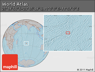Gray Location Map of the Area around 25° 2' 21" S, 71° 28' 29" E, hill shading