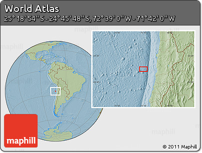 Savanna Style Location Map of the Area around 25° 2' 21" S, 72° 10' 30" W, hill shading