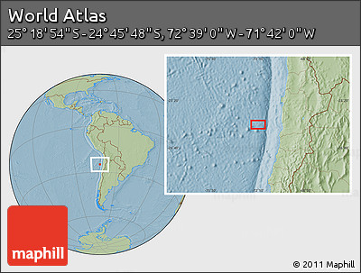 Savanna Style Location Map of the Area around 25° 2' 21" S, 72° 10' 30" W, hill shading
