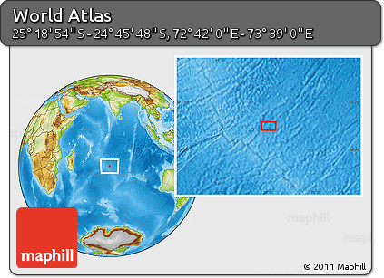 Physical Location Map of the Area around 25° 2' 21" S, 73° 10' 30" E