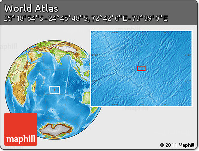 Physical Location Map of the Area around 25° 2' 21" S, 73° 10' 30" E