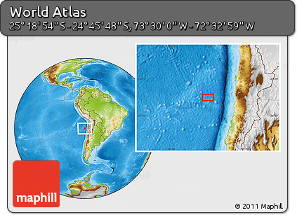 Physical Location Map of the Area around 25° 2' 21" S, 73° 1' 30" W