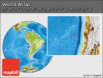 Physical Location Map of the Area around 25° 2' 21" S, 73° 1' 30" W