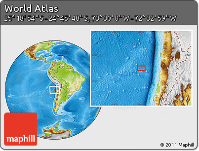 Physical Location Map of the Area around 25° 2' 21" S, 73° 1' 30" W