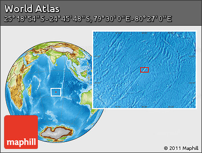 Physical Location Map of the Area around 25° 2' 21" S, 79° 58' 29" E