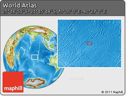 Physical Location Map of the Area around 25° 2' 21" S, 79° 58' 29" E