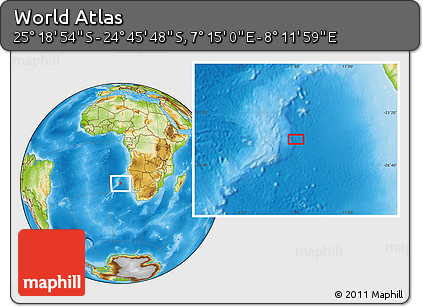 Physical Location Map of the Area around 25° 2' 21" S, 7° 43' 29" E
