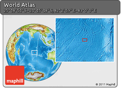 Physical Location Map of the Area around 25° 2' 21" S, 82° 31' 30" E