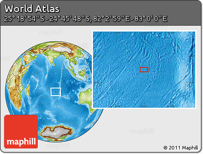Physical Location Map of the Area around 25° 2' 21" S, 82° 31' 30" E