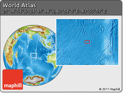 Physical Location Map of the Area around 25° 2' 21" S, 83° 22' 30" E
