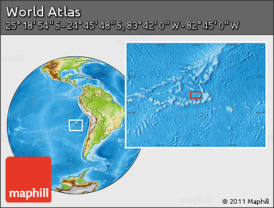 Physical Location Map of the Area around 25° 2' 21" S, 83° 13' 29" W