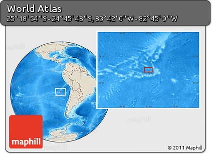 Shaded Relief Location Map of the Area around 25° 2' 21" S, 83° 13' 29" W