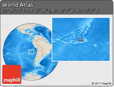 Shaded Relief Location Map of the Area around 25° 2' 21" S, 83° 13' 29" W