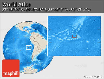 Shaded Relief Location Map of the Area around 25° 2' 21" S, 83° 13' 29" W