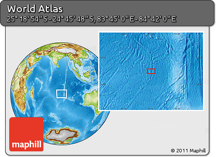Physical Location Map of the Area around 25° 2' 21" S, 84° 13' 29" E
