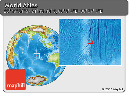 Physical Location Map of the Area around 25° 2' 21" S, 88° 28' 29" E