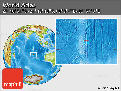 Physical Location Map of the Area around 25° 2' 21" S, 88° 28' 29" E