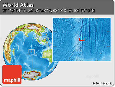 Physical Location Map of the Area around 25° 2' 21" S, 88° 28' 29" E
